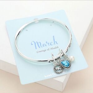 Heart Birthday Stone Charm Dangle Bracelet Silvertone